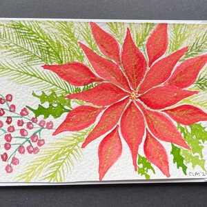 ¡Original! Tarjeta navideña con pintura de acuarela de Poinsettia