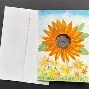 ¡Original! Tarjeta/pintura en blanco con acuarela y flores prensadas