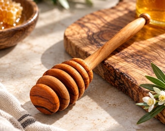 Olive Wood Honey Dipper, Handmade Wooden Honey Stick, Natural Honey Drizzler, Rustic Kitchen Tool, Honey Lover Gift