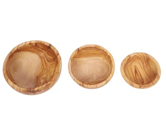 Hand Carved Olive Wood Nesting Bowls - Rustic Kitchen Decor, Set of 3
