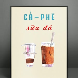 Café vietnamita para impressão pôster vintage aquarela pintado à mão arte de parede de café arte de comida culinária asiática café da manhã vietnamita menu receita cà phê