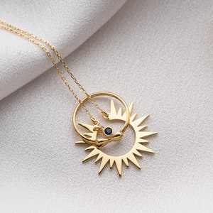 Ring Keeper Necklace, Birthstone Ring Holder Pendant, Engagement Ring Keeper, Sun Ring Holder Necklace, Gift for Doctor or Nurse