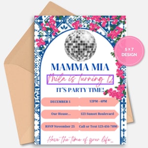 Mamma Mia Themed Party Invitations 5x7 Design, Editable in Canva, INSTANT DOWNLOAD, Invites, Birthday, Bachelorette