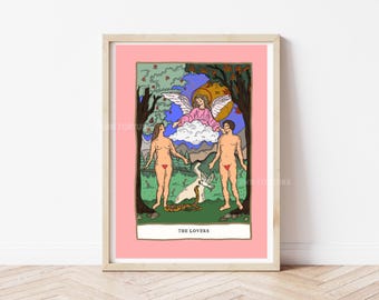 The lovers tarot print | eclectic prints | fortune teller print | whimsical prints | tarot gifts | quirky print gifts | tarot card art print