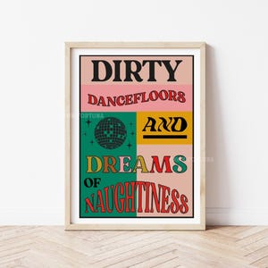 Dance floor print, disco prints, eclectic print, arctic monkeys print, quirky art, maximalist decor, bold prints, music lyric poster, kitsch