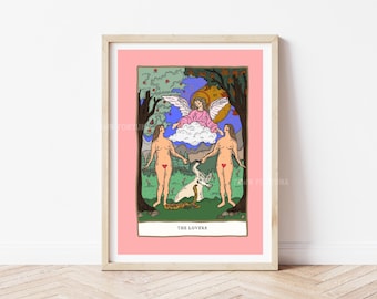 Lesbian The lovers tarot print | eclectic prints | fortune teller art print | whimsical prints | tarot gifts | fun gifts | lesbian art print