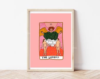 The lovers tarot print | eclectic prints | fortune teller print | whimsical prints | tarot gifts | quirky print gifts | tarot card art print