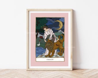 Strength tarot print | eclectic prints | fortune teller print | whimsical prints | tarot gifts | quirky print gifts | tarot card art print