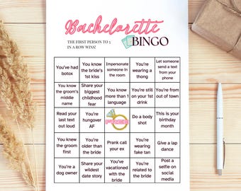 Bachelorette Bingo, Bridal Party Bingo, Bridal Games, Bingo Template, Bachelorette Game Printables, Wedding Games
