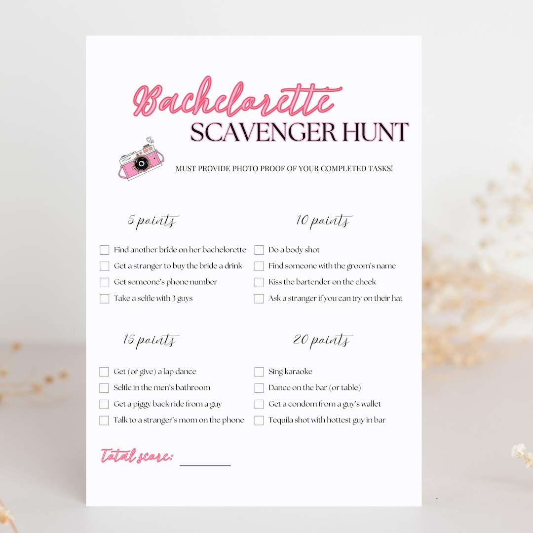 Bachelorette Party Scavenger Hunt, Bridal Party Games, Wedding