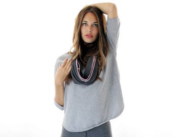 Women's Scarf, Handmade Scarf, Knit Scarf, Infinity Scarf, Cowl, Gray Scarf, Cotton Scarf, Chunky Scarf, Loop Scarf, Hooded Circle Scarf