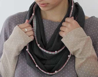 Women's Scarf, Handmade Scarf, Knit Scarf, Infinity Scarf, Cowl, Gray Scarf, Cotton Scarf, Chunky Scarf, Loop Scarf, Hooded Circle Scarf