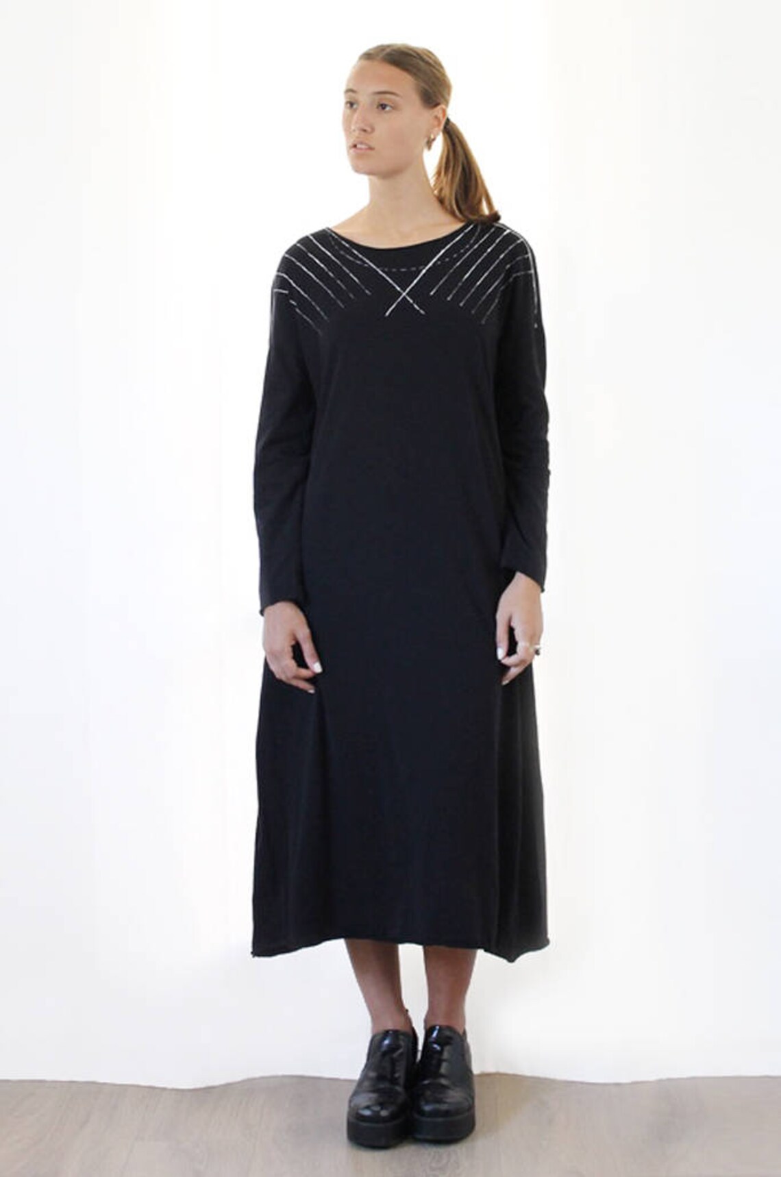 Black Printed Maxi Dress With Decent Sleeves. main image 0