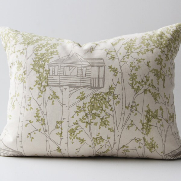 SALE - Rectangle Pillow Cover - Green Tree houses