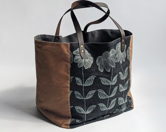 Large Bloom Tote.  Shoulder Bag. Book Bag. Purse. Patterned Bag. Screenprinted Bag.