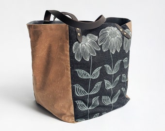 Bloom Tote.  Shoulder Bag. Book Bag. Purse. Patterned Bag. Screenprinted Bag.