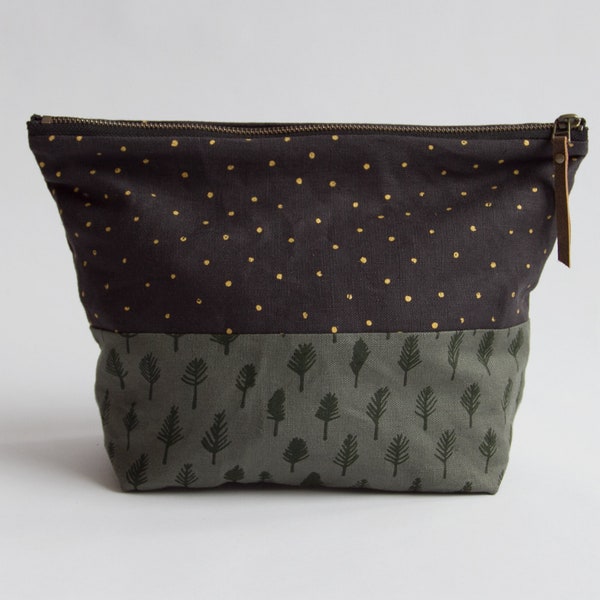Trees & Stars Traveler Pouch. Project Bag. Large Pouch. Zipper Pouch.
