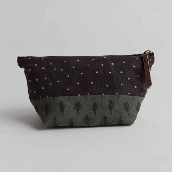 Trees & Stars Small Traveler Pouch. Project Bag. Zipper Pouch. Cosmetic Bag. Pencil Case.