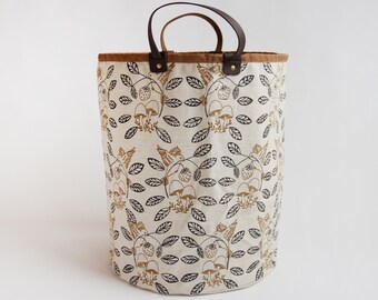 Forager Large Basket.  Hamper. Bucket Bag. Storage Bag. Tote. Yarn Basket. Knitting Bag. Fabric Bucket. Laundry Basket.