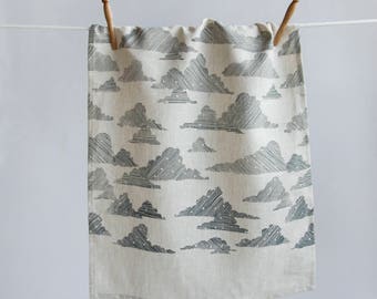 Snow Clouds Linen Tea Towel. Kitchen Linens. Kitchen Towel. Dish Cloth. Teatowel. Farmhouse Kitchen. Hostess Gift.
