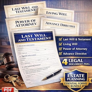 Estate Planning Templates PDF | Last Will Living Will Power of Attorney Advance Directive | Instant Download