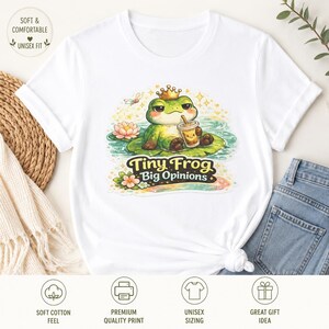 Tiny Frog Big Opinions T-shirt, sarkastisk grodälskare grafisk t-shirt