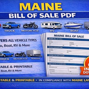 Maine Bill of PDF | Vehicle, Boat, RV, Motorcycle, Trailer Form