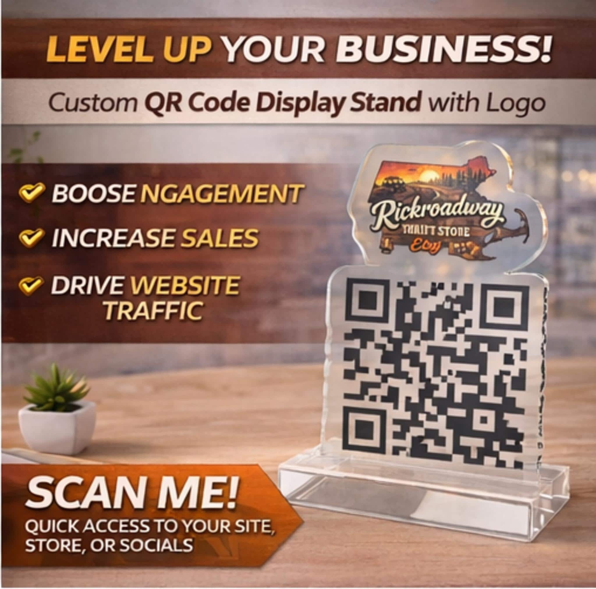 Small Standee Code Custom QR Code Standee Acrylic Sign | Logo + QR Display | Business ...