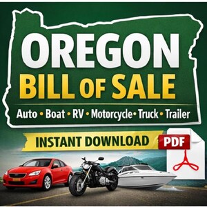 Oregon Bill of  – Vehicle, Boat, RV, Motorcycle, Trailer (PDF Fillable Form)