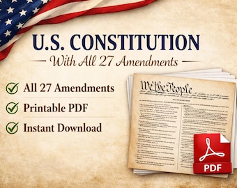 U.S. Constitution with 27 Amendments PDF – Printable Government Document, Digital Download, Study & Reference File