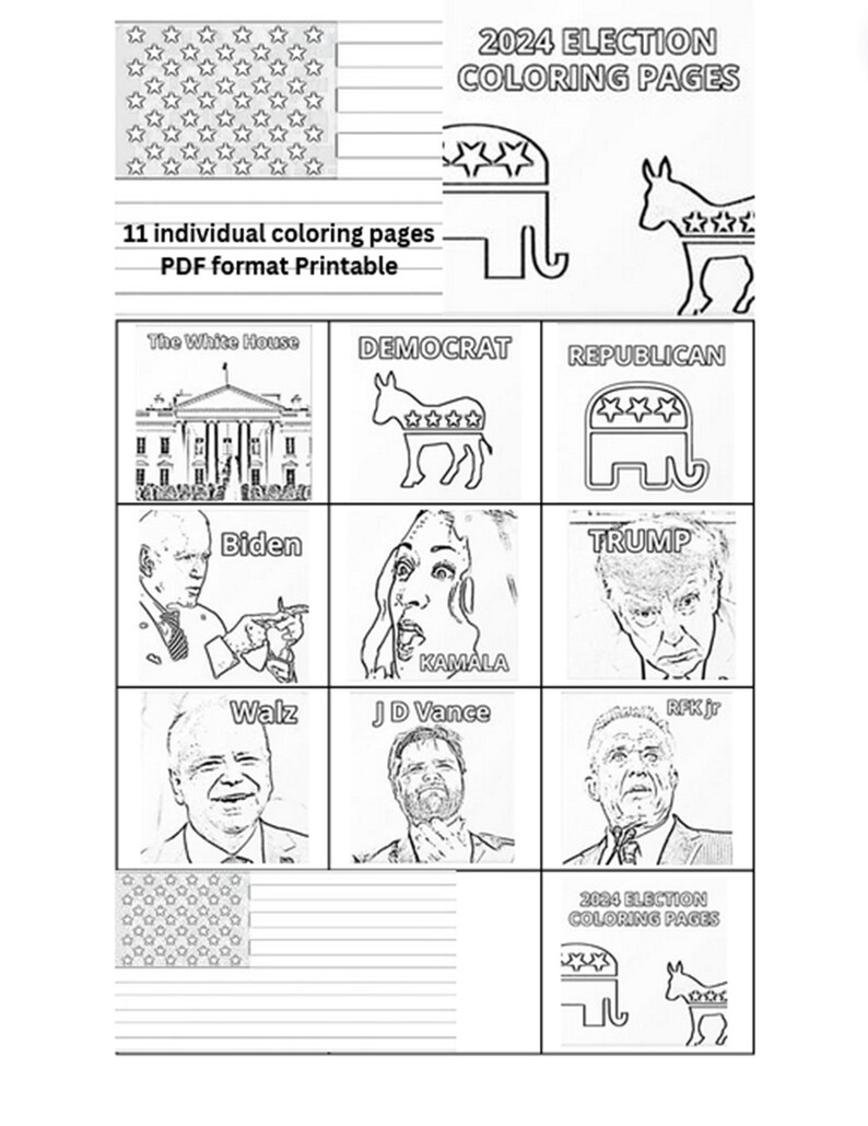 Printable Coloring Pages Election 2024, Democrat Republican PDF ...