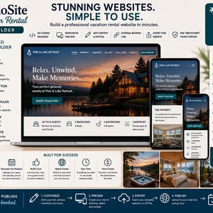 Websitebouwer voor vakantiewoningen, Airbnb-hostwebsitesjabloon, Vrbo-verhuurwebsite, HTML-website zonder code, website met 6 pagina's