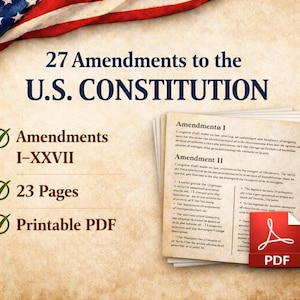 27 Amendments to the U.S. Constitution PDF – Printable Amendments I–XXVII, Government Document, Digital Download