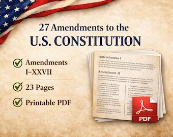 27 Amendements à la Constitution des États-Unis PDF - Amendements imprimables I-XXVII, document gouvernemental, téléchargement numérique