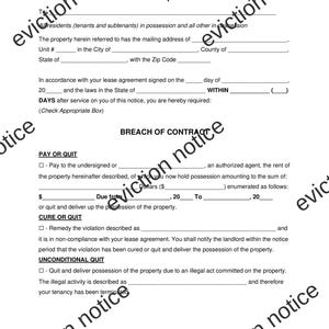 Plantilla de aviso de desalojo (archivo PDF), descarga instantánea, aviso imprimible, aviso para inquilinos, documento para propietarios, formulario legal