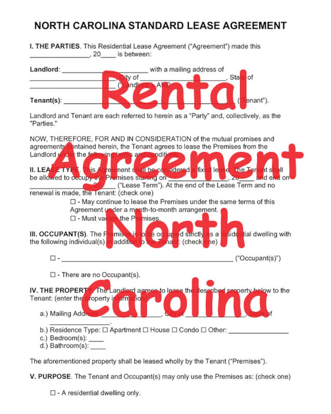 Rental Lease Agreement North Carolina Standard Form PDF 318.94 Kb (12 Pages Printed) - Etsy rental-lease-agreement-north-carolina-standard-form-pdf-318-94-kb-12-pages-printed-etsy