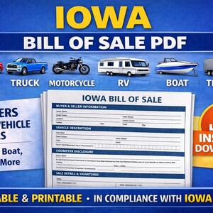 Iowa Vehicle Bill of PDF | Auto, Boat, RV, Trailer Form