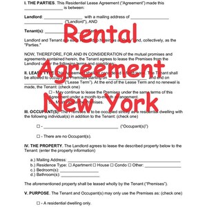 New York Lease Agreement Form - Etsy
