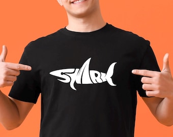 Shark Typography T-Shirt Design: Minimalist Ocean Word Art (Digital Download)