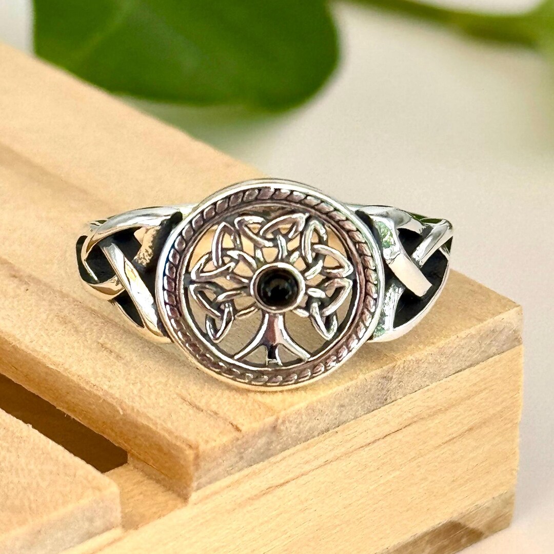 Sterling Silver 925 Celtic Tree of Life Black Onyx Ring • Celtic Knot ...
