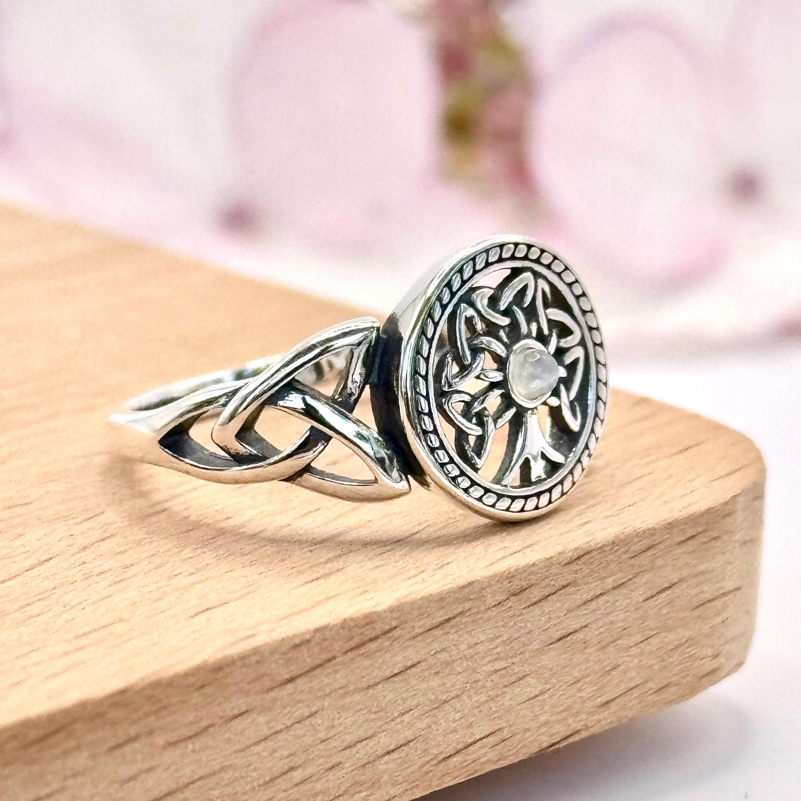 Sterling Silver 925 Celtic Tree of Life Moonstone Ring • Celtic Knot ...