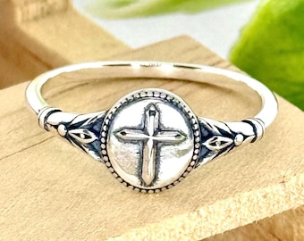Sterling Silver 925 Cross Medalion Ring • vintage • faith • religious • strength • love • peace • gift • trendy • braided • minimalist