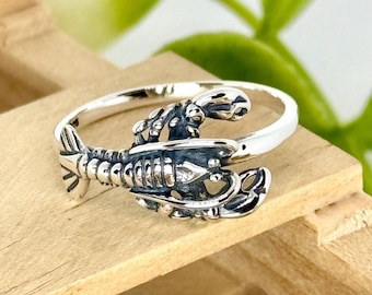 Sterling Silver Lobster Ring: 925 Oxidized Sea Life Jewelry