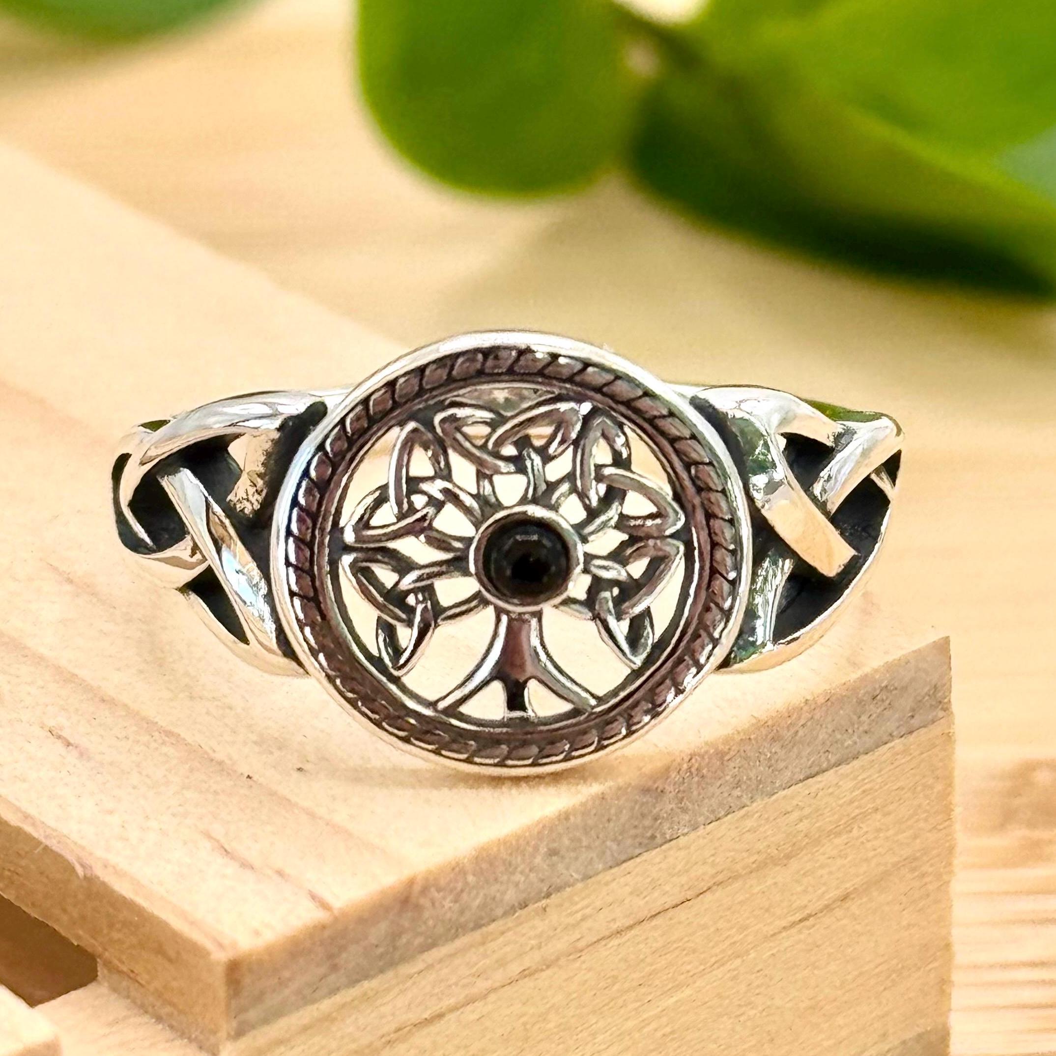 Sterling Silver 925 Celtic Tree of Life Black Onyx Ring • Celtic Knot ...