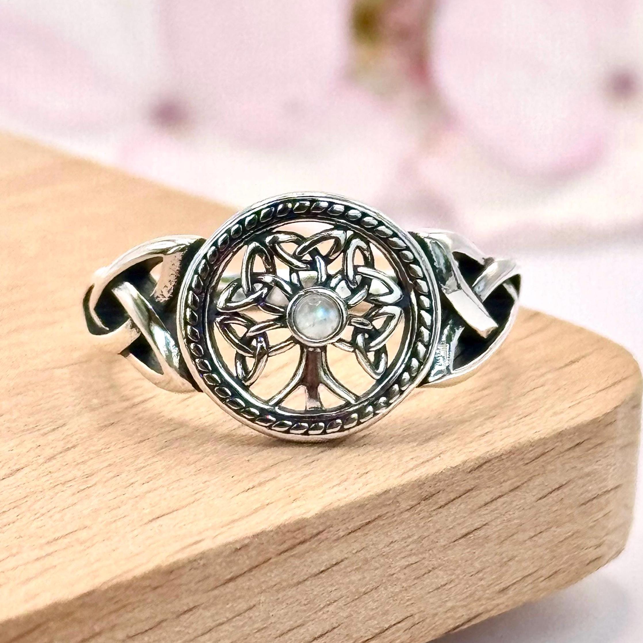 Sterling Silver 925 Celtic Tree of Life Moonstone Ring • Celtic Knot ...