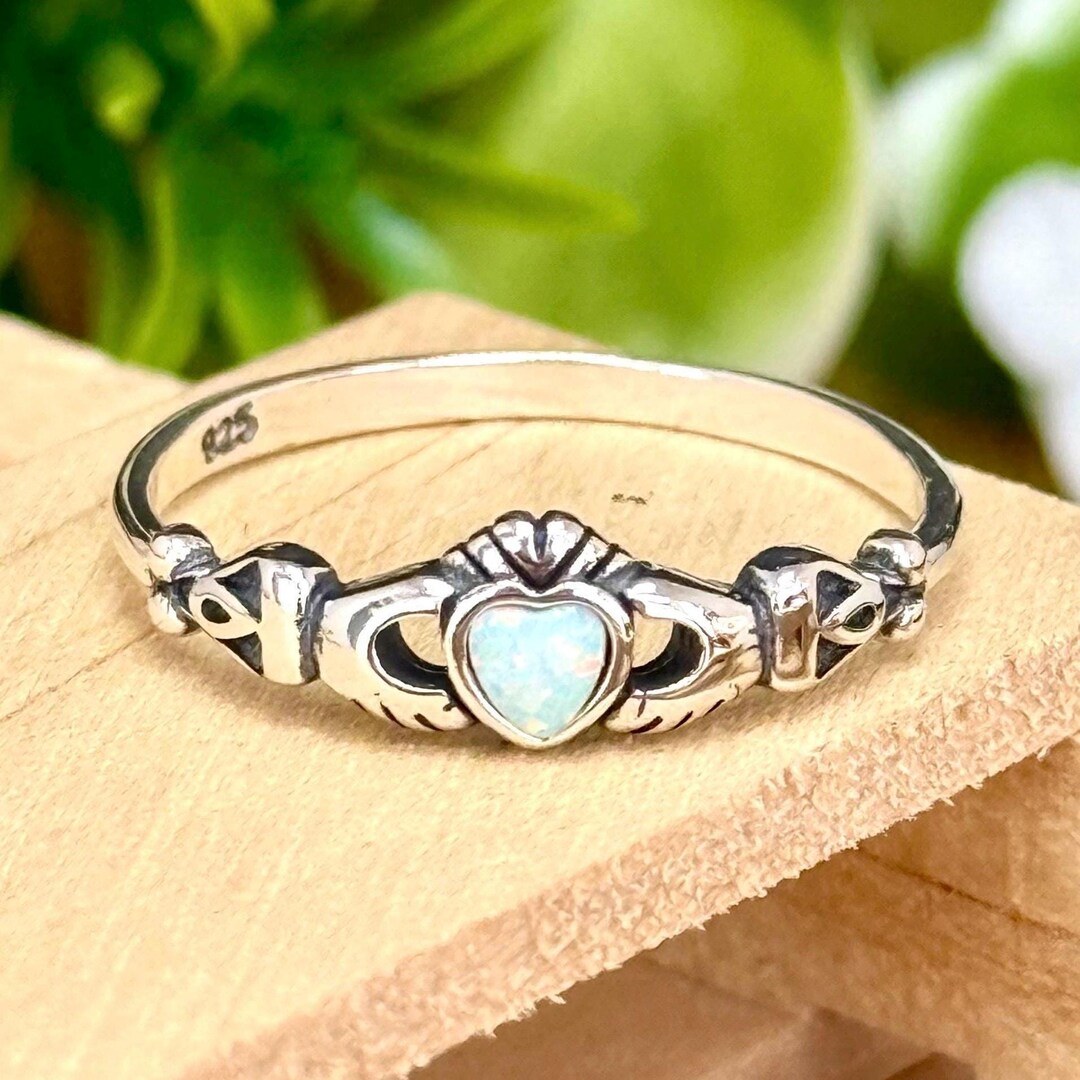 Sterling Silver 925 Claddagh Ring With White Lab Opal Irish, Pretty ...