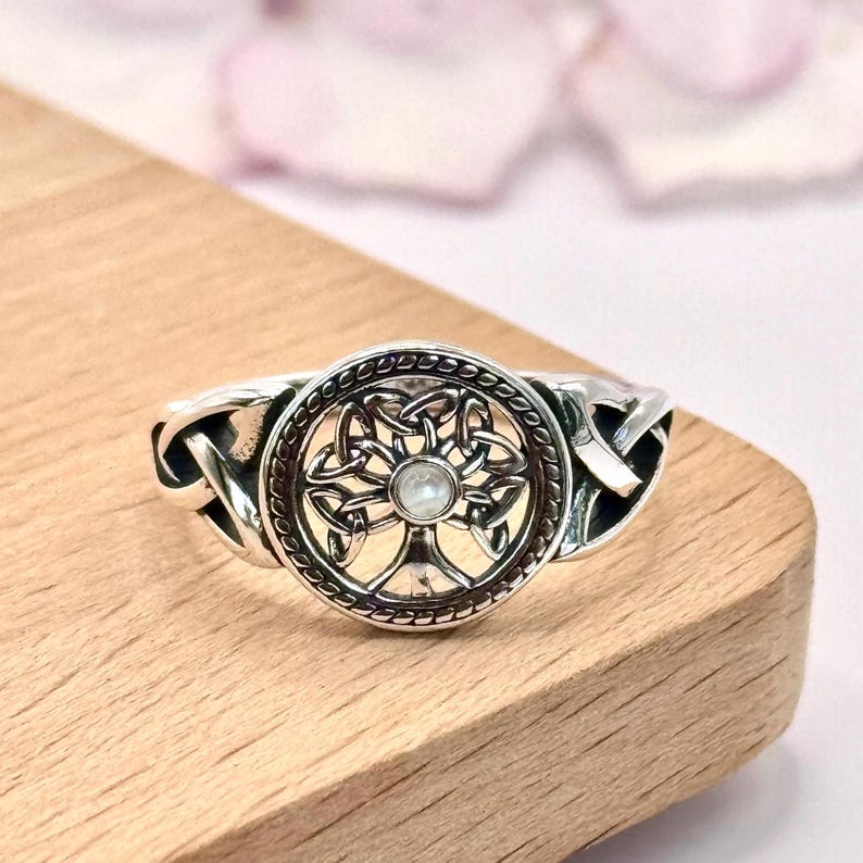 Sterling Silver 925 Celtic Tree of Life Moonstone Ring • Celtic Knot ...