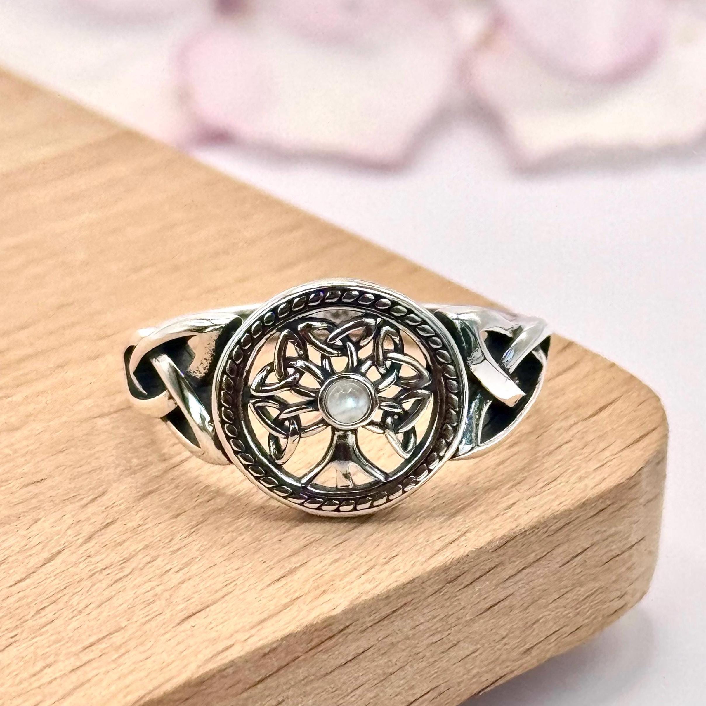Sterling Silver 925 Celtic Tree of Life Moonstone Ring • Celtic Knot ...