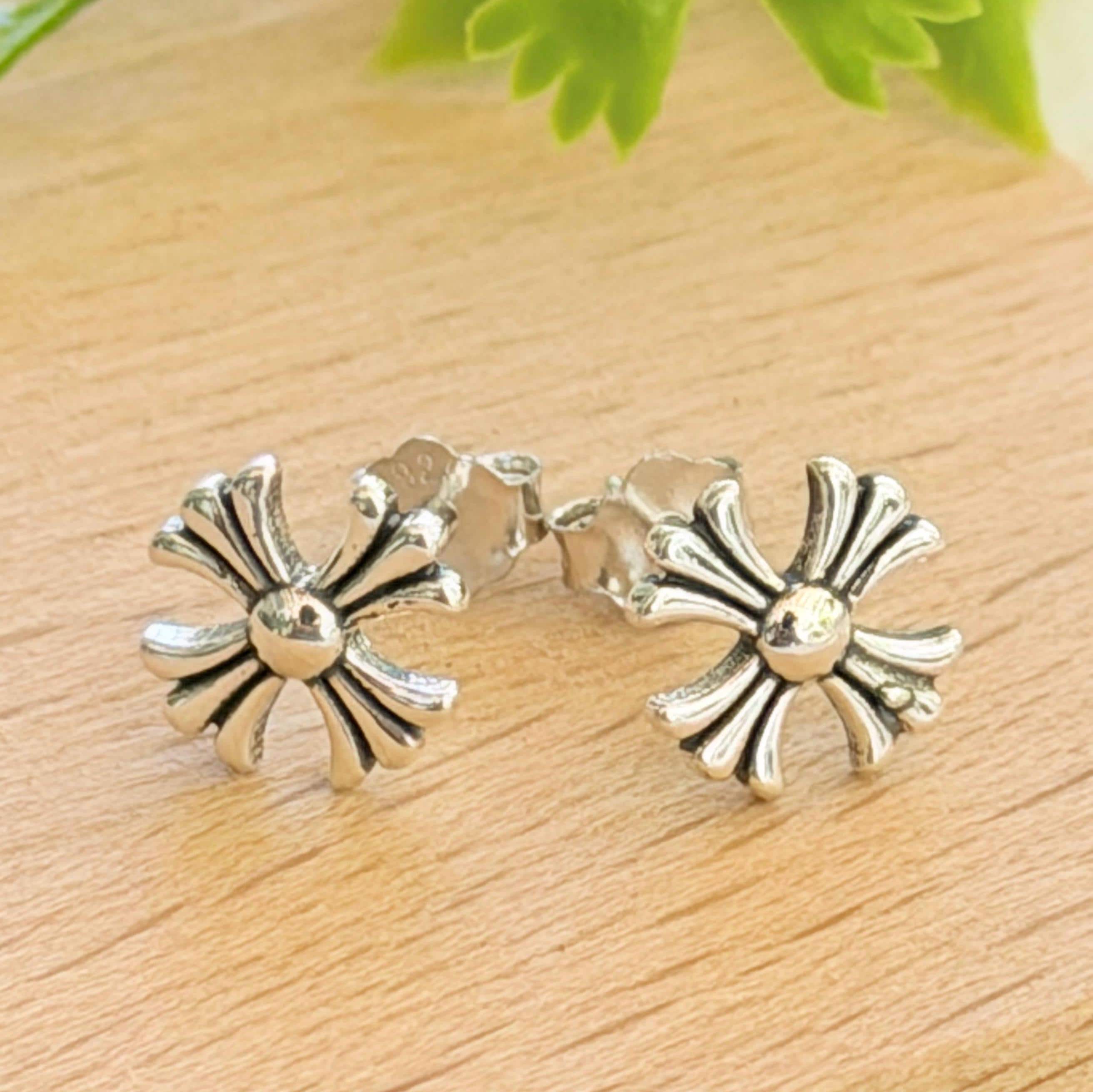 Chrome Heart Cross Stud Earrings - Etsy