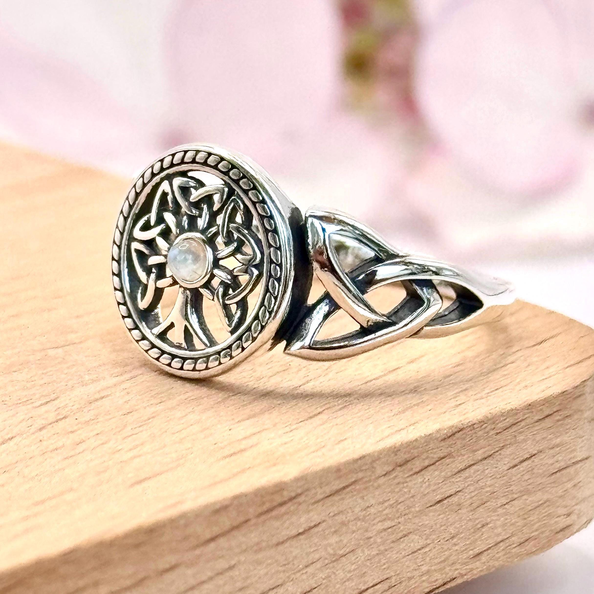Sterling Silver 925 Celtic Tree of Life Moonstone Ring • Celtic Knot ...